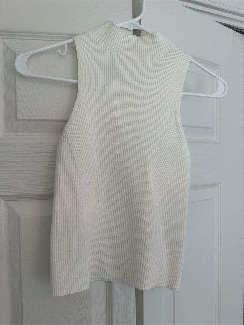 Pink Lily Cream Ribbed Mock Neck Tank
